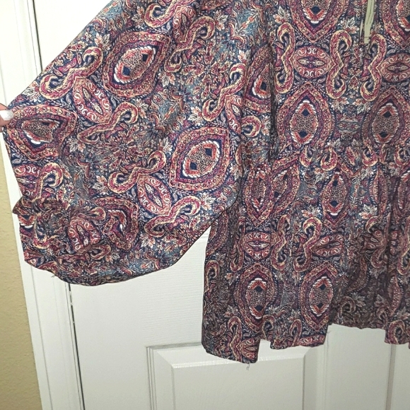 Banana Republic Top 3/4 Balloon Sleeve Paisley Peasant Blouse Size Large Petite - Picture 3 of 5